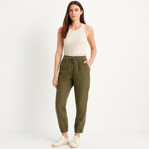 J. Crew Linen Lyocell Jogger Pants Olive Green Elastic Waist Size 6